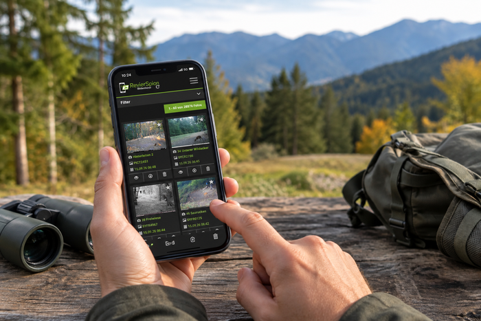 Revierspion App für Wildkameras zur Verwaltung übertragener Wildkamerabilder auf dem Smartphone